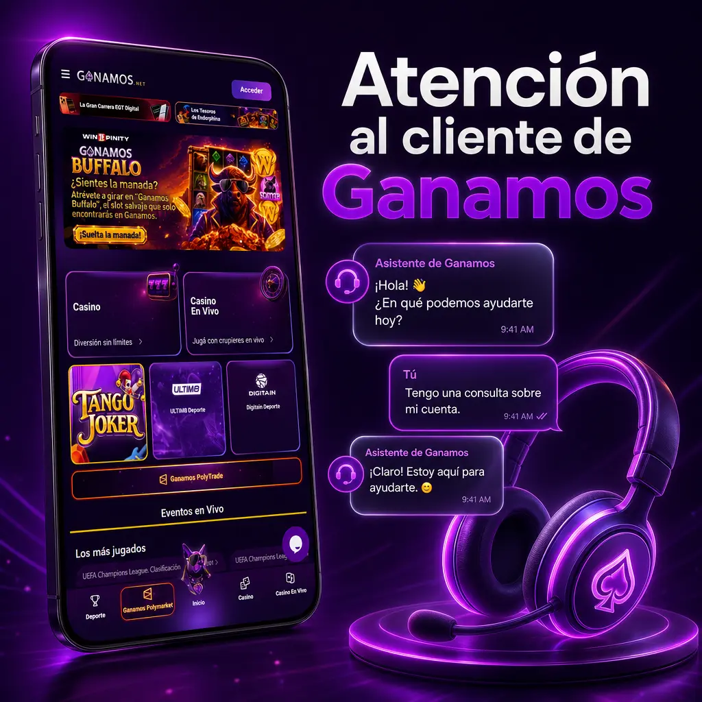 Atención al cliente de Ganamos: soporte 24/7 por chat, WhatsApp, email y teléfono para depósitos y retiros