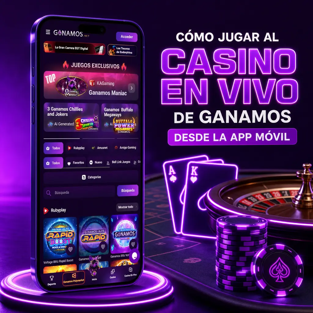 Cómo jugar al casino en vivo de Ganamos desde la app móvil: descargá, iniciá sesión y elegí tu mesa favorita.