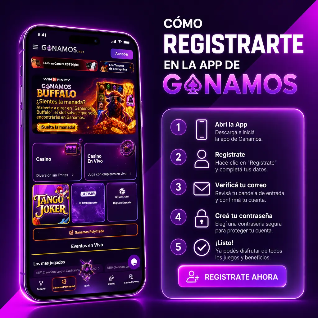 Pasos para registrarte en la app de Ganamos y activar tu bono de bienvenida en pocos minutos desde Argentina.